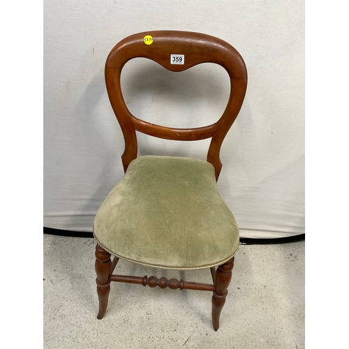 359 - OAK BALLOON BACK BEDROOM CHAIR WITH UPHOLSTERED TOP