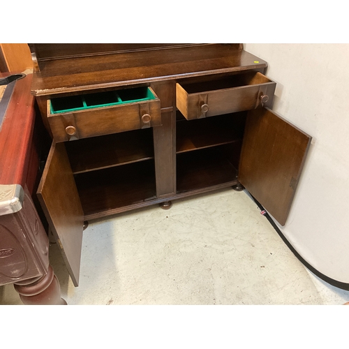 326 - REPRODUCTION DARK OAK DRESSER - TOP WITH OPEN CENTRAL SHELVES FLANKED BY 2 DOORS -BASE WITH 2 DRAWER... 