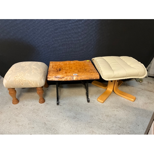 328 - 2 FOOT STOOLS AND A SMALL METAL BASED LAMP TABLE