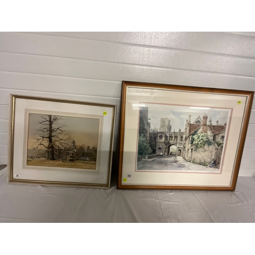 10 - TWO FRAMED AND GLAZED PICTURES ONE OF WELLS CATHEDRAL SIGNED PRINT STURGEON 34”x29” AND A WATERCOLOU... 