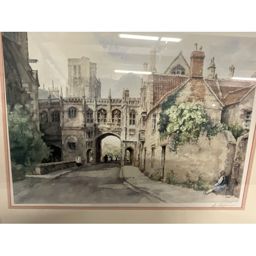 10 - TWO FRAMED AND GLAZED PICTURES ONE OF WELLS CATHEDRAL SIGNED PRINT STURGEON 34”x29” AND A WATERCOLOU... 