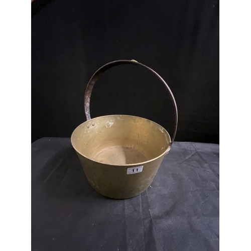 11 - LARGE GEORGIAN BRASS JAM PAN H17” DIA 13”