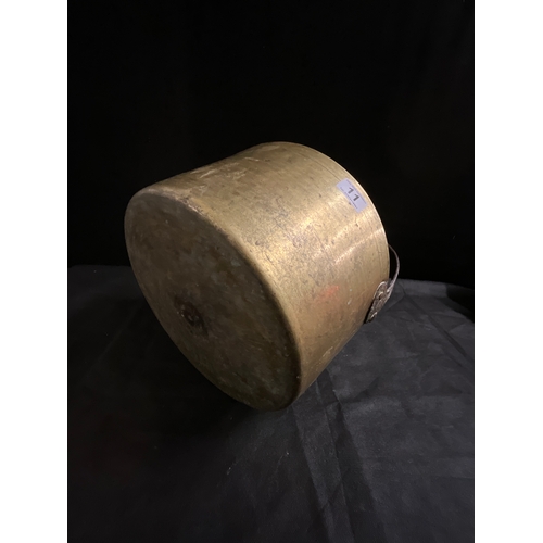 11 - LARGE GEORGIAN BRASS JAM PAN H17” DIA 13”