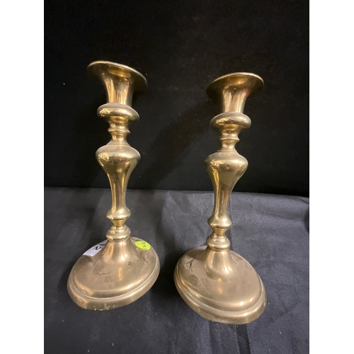 12 - TWO PAIRS OF VICTORIAN BRASS PUSH CANDLESTICKS H10”