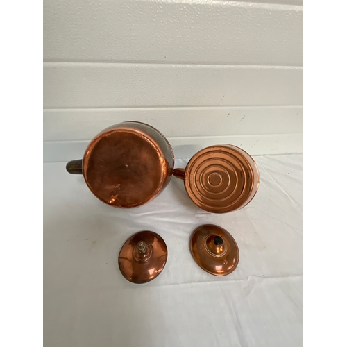 22 - TWO VINTAGE COPPER KETTLES LARGEST H11” DIA 8”