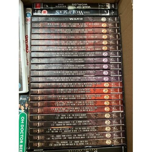 26 - BOX OF DVDS TO INCLUDE FARSCAPE BOX SET