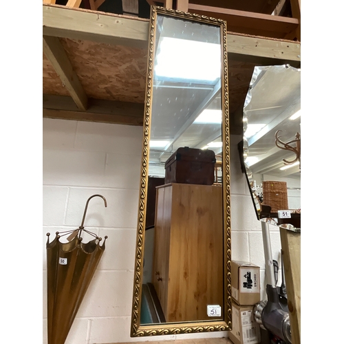 51 - BEVELLED EDGE MIRROR AND ONE OTHER GILT FRAMED MIRROR H41”X11”