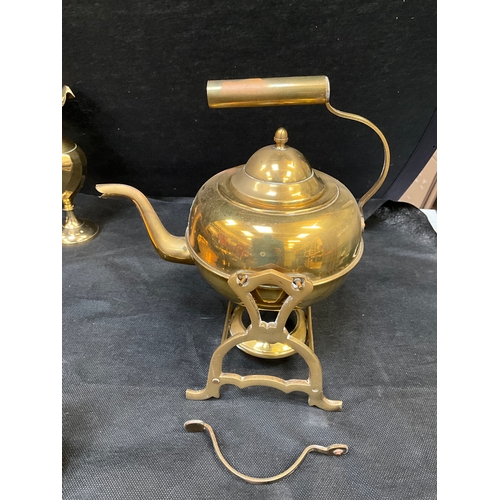 54 - QUANTITY OF BRASS TO INCLUDE SPIRIT KETTLE TRIVET, VASES ETC