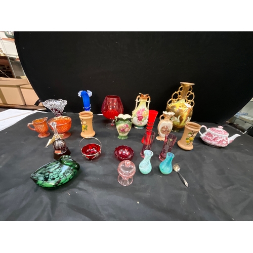 56 - VICTORIAN VASES, ART GLASS ,CAITHNESS, MURANO ETC SOME AF SIZE LARGE VASE H16”