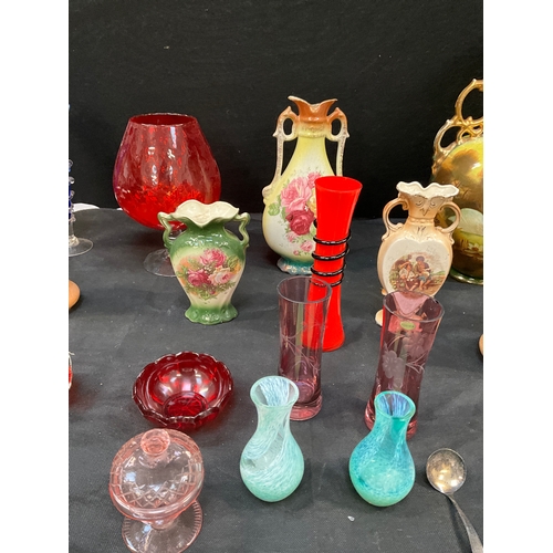 56 - VICTORIAN VASES, ART GLASS ,CAITHNESS, MURANO ETC SOME AF SIZE LARGE VASE H16”