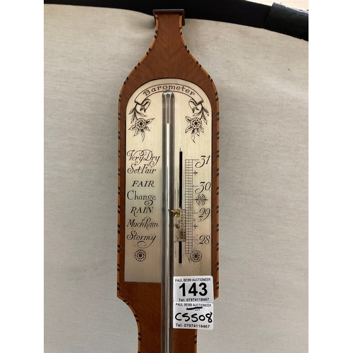 143 - EDWARDIAN MAHOGANY INLAID STICK BAROMETER H40”