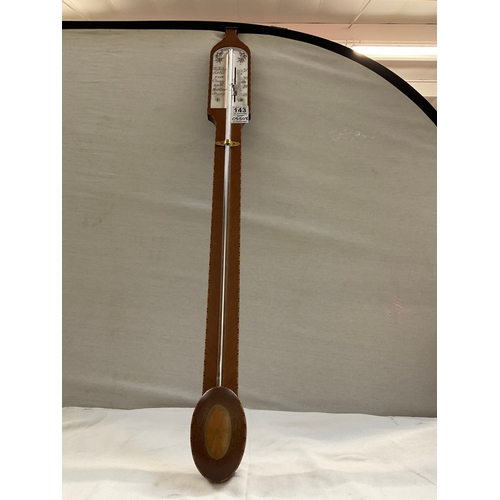 143 - EDWARDIAN MAHOGANY INLAID STICK BAROMETER H40”