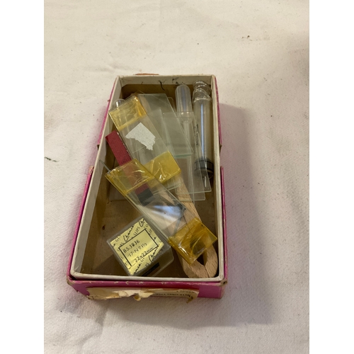 148 - NEGRETTI & ZAMBRA 353 MICROSCOPE AND SLIDES ETC IN ORIGINAL MAHOGANY CARRYING BOX WITH HANDLE AND KE... 