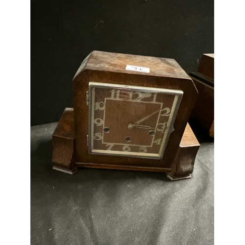 71 - TWO OAK CASED MANTLE CLOCKS ONE WITH KEY