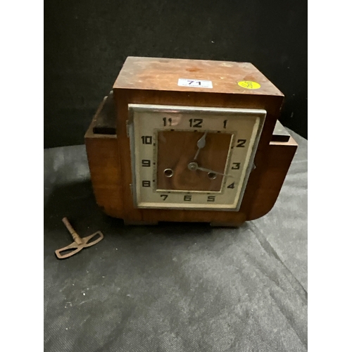 71 - TWO OAK CASED MANTLE CLOCKS ONE WITH KEY