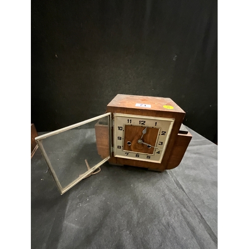 71 - TWO OAK CASED MANTLE CLOCKS ONE WITH KEY