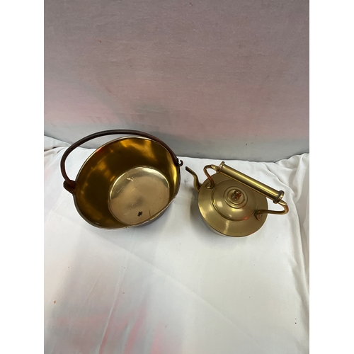 94 - BRASS JAM PAN AND A BRASS KETTLE