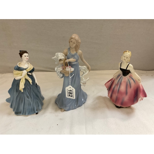 182 - COALPORT FIGURE (2ND) ADRIENNE ,PAST TIMES FIGURE AND ONE OTHER FIGURE