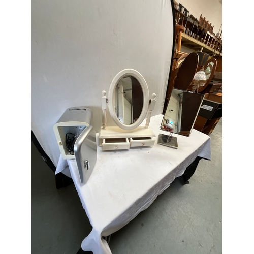 127 - TWO DRESSING TABLE MIRRORS AND A MINI FRIDGE