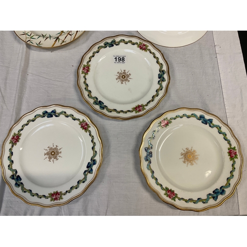 198 - 4 VICTORIAN MINTON PLATES DECORATED WITH BAMBOO AND BUTTERFLIES, 3 VICTORIAN ROYAL WORCESTER PLATES