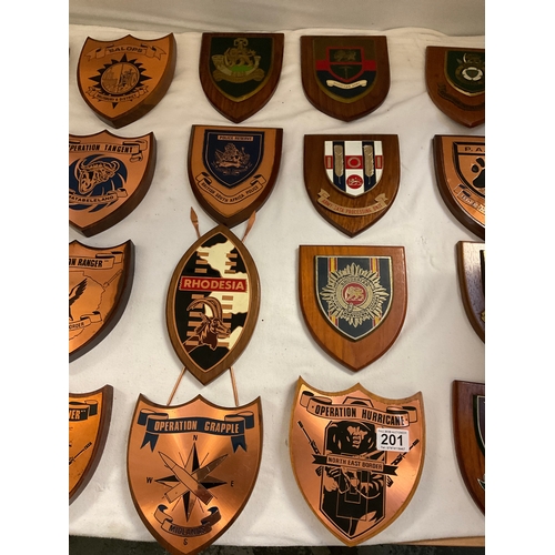 201 - QTY OF RHODESIAN WALL PLAQUES/SHIELDS MILITARY RELATED (20)