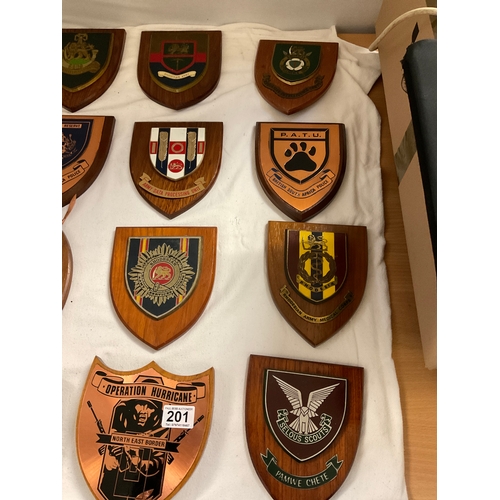 201 - QTY OF RHODESIAN WALL PLAQUES/SHIELDS MILITARY RELATED (20)