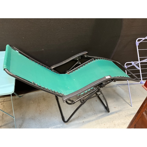 210 - METAL FOLDING TABLE, AIRER AND FOLDING SUN LOUNGER