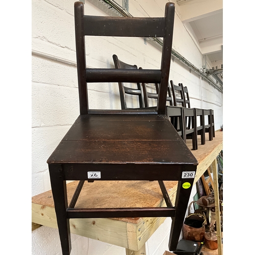 230 - 6 OAK STAINED PLANK SEATED CHAIRS