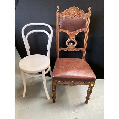 231 - EDWARDIAN DINING CHAIR AND PAINTED BENTWOOD CHAIR