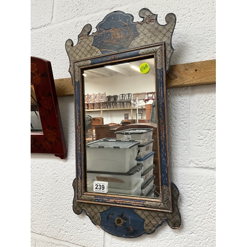 239 - 3 SMALL DECORATIVE WALL MIRRORS 
LARGEST 22” x 12”