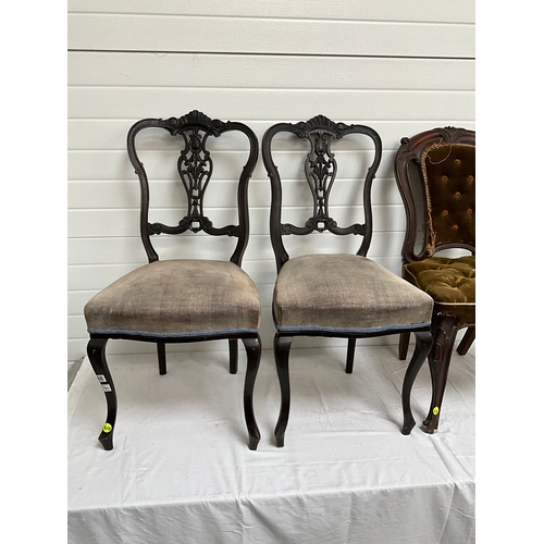 248 - PAIR OF EDWARDIAN EBONISED DINING CHAIRS AND PAIR OF VICTORIAN MAHOGANY DINING CHAIRS A/F