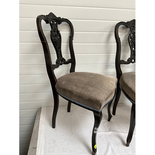 248 - PAIR OF EDWARDIAN EBONISED DINING CHAIRS AND PAIR OF VICTORIAN MAHOGANY DINING CHAIRS A/F