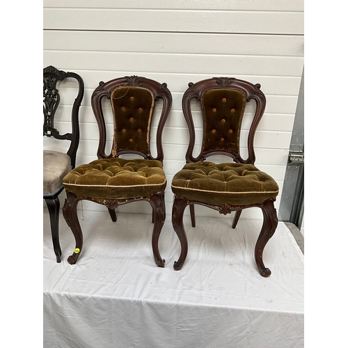 248 - PAIR OF EDWARDIAN EBONISED DINING CHAIRS AND PAIR OF VICTORIAN MAHOGANY DINING CHAIRS A/F