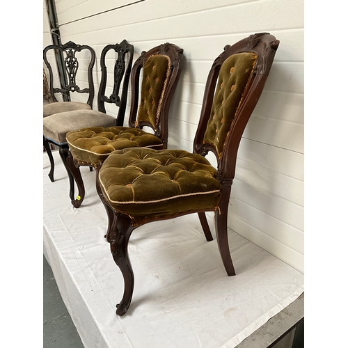 248 - PAIR OF EDWARDIAN EBONISED DINING CHAIRS AND PAIR OF VICTORIAN MAHOGANY DINING CHAIRS A/F