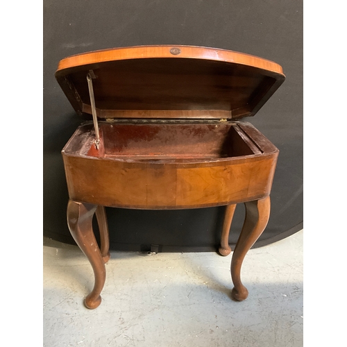 265 - VINTAGE WALNUT VENEERED SEWING TABLE ON CABIROLE LEGS H25”W22”D13”