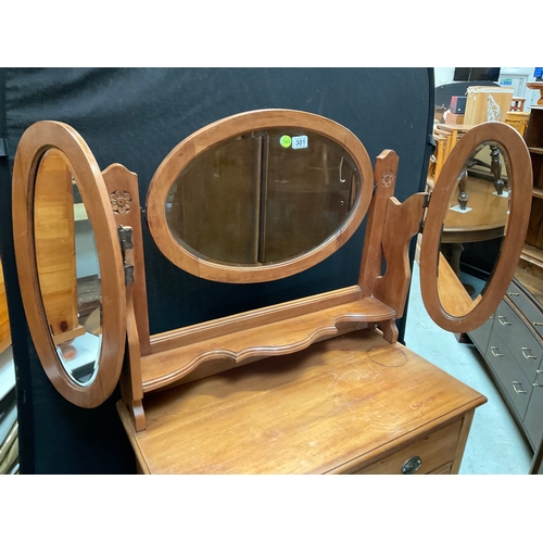 301 - EDWARDIAN SATINWOOD TRIPLE MIRROR DRESSING TABLE H58”W33”D17”