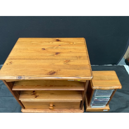 305 - MODERN PINE HI FI STAND WITH DRAWER TO BASE H23”W23”D17”AND MATCHING CD SHELVES AND CD'S H16”