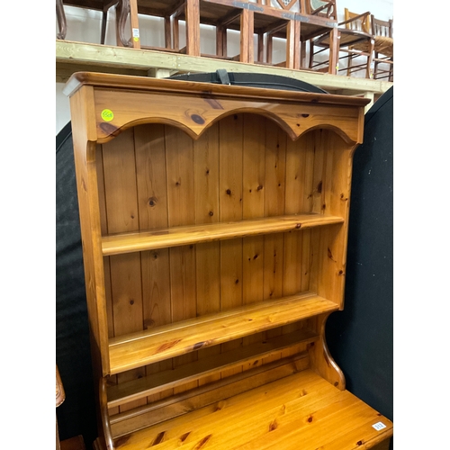 312 - MODERN PINE  DUCAL KITCHEN DRESSER WITH OPEN SHELVED RACK, BASE WITH 2 DRAWERS OVER 2 DOORS H76”W36”... 