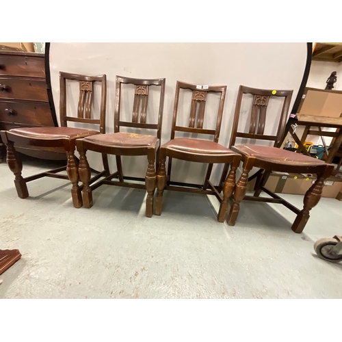 331 - FOUR OAK DINING CHAIRS LEATHER SEATS A/F