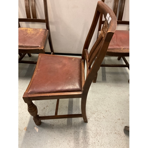 331 - FOUR OAK DINING CHAIRS LEATHER SEATS A/F