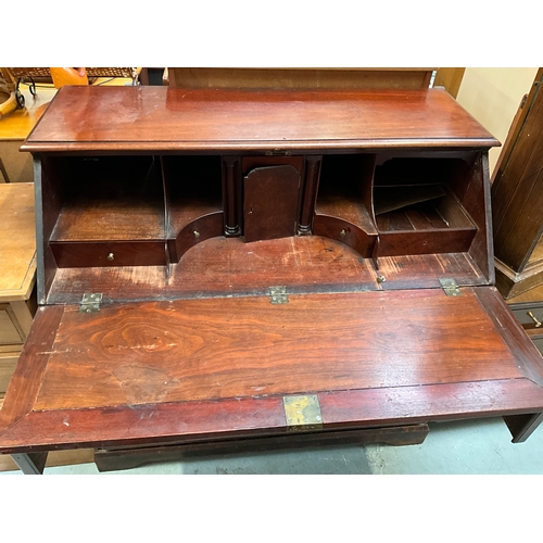 342 - GEORGIAN MAHOGANY BUREAU WITH FITTED INTERIOR AND 4 DRAWERS TO BASE A/F H41”W43”D22”