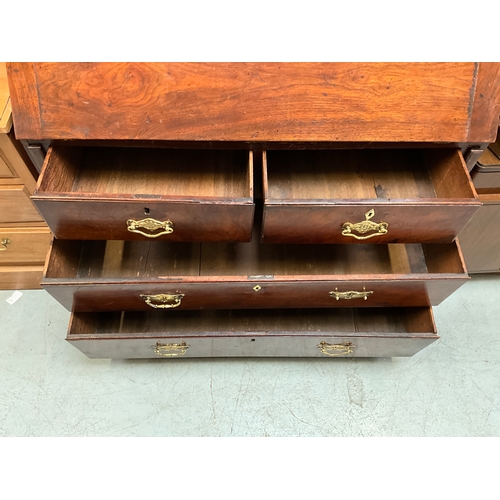 342 - GEORGIAN MAHOGANY BUREAU WITH FITTED INTERIOR AND 4 DRAWERS TO BASE A/F H41”W43”D22”