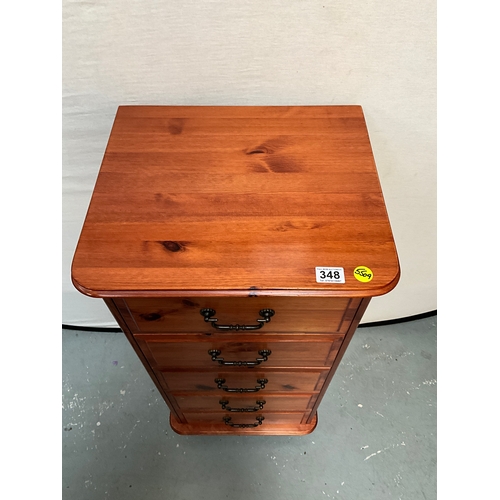 348 - MODERN PINE 5 DRAWER WELLINGTON CHEST H39” W18” D16”