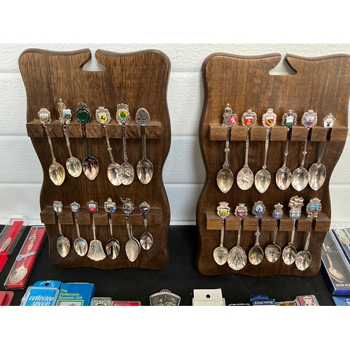 351 - COLLECTION OF COLLECTORS SPOONS TO INCLUDE 2 DISPLAY STANDS