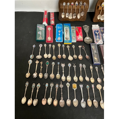 351 - COLLECTION OF COLLECTORS SPOONS TO INCLUDE 2 DISPLAY STANDS