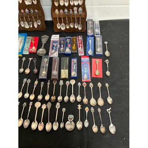 351 - COLLECTION OF COLLECTORS SPOONS TO INCLUDE 2 DISPLAY STANDS