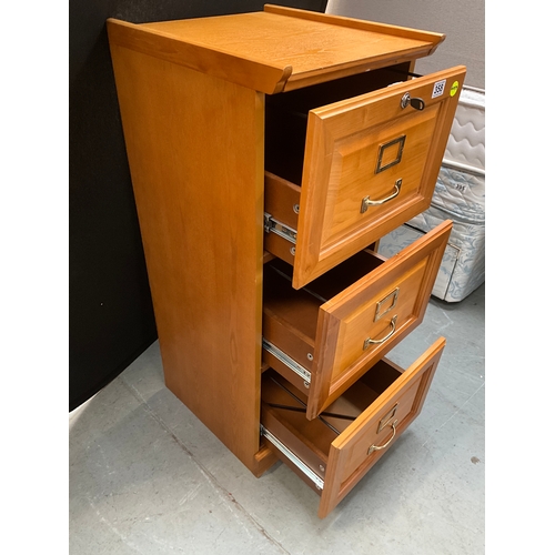 358 - MODERN OAK STYLE 3 DRAWER FILING CABINET WITH KEY H40”W16”D18”