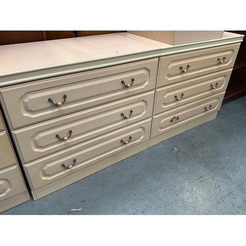 361 - MODERN CREAM 5 DRAWER CHEST H43”W31” D18” 2 MATCHING 3 DRAWER CHESTS H28”W31”D18” AND MATCHING 2 DRA... 