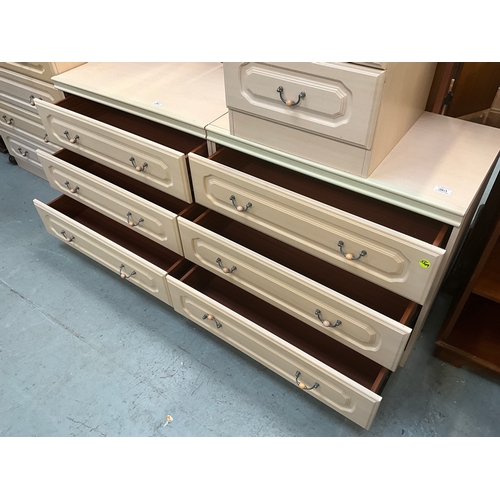 361 - MODERN CREAM 5 DRAWER CHEST H43”W31” D18” 2 MATCHING 3 DRAWER CHESTS H28”W31”D18” AND MATCHING 2 DRA... 