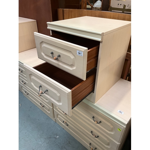 361 - MODERN CREAM 5 DRAWER CHEST H43”W31” D18” 2 MATCHING 3 DRAWER CHESTS H28”W31”D18” AND MATCHING 2 DRA... 